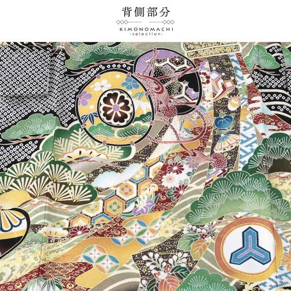 男の子のお宮参り産着 祝い着 「黒地　疋田に鷹、松」 熨斗目 のしめ 一つ身 一ツ身 初着 お初着 御祝着 着物 七五三 お宮詣り 祈願 お祈り 子供 キッズ 赤ちゃん ベビー 男児 正絹 日本製 【メール便不可】