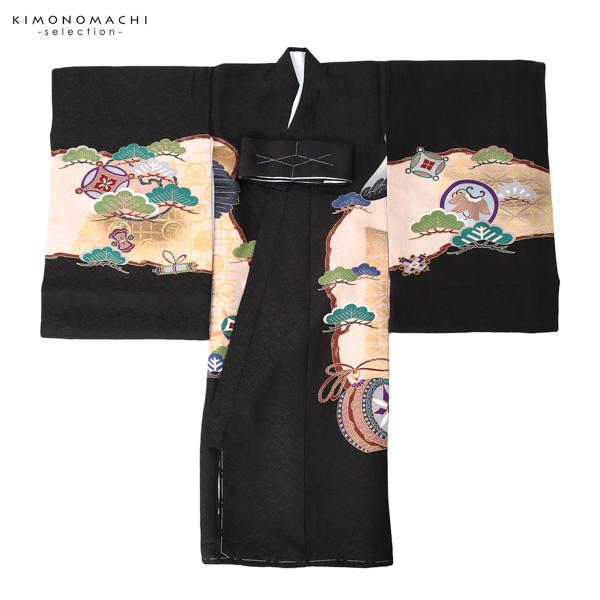 男の子のお宮参り産着 祝い着 「黒地　鷹、宝尽くし」 熨斗目 のしめ 一つ身 一ツ身 初着 お初着 御祝着 着物 七五三 お宮詣り 祈願 お祈り 子供 キッズ 赤ちゃん ベビー 男児 正絹 【メール便不可】