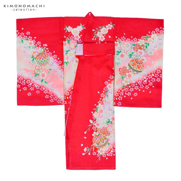女の子のお宮参り産着 祝い着 「赤色　手毬に桜花」 一つ身 一ツ身 初着 お初着 御祝着 着物 熨斗目 のしめ 七五三 お宮詣り 祈願 お祈り 子供 キッズ 赤ちゃん ベビー 正絹 日本製