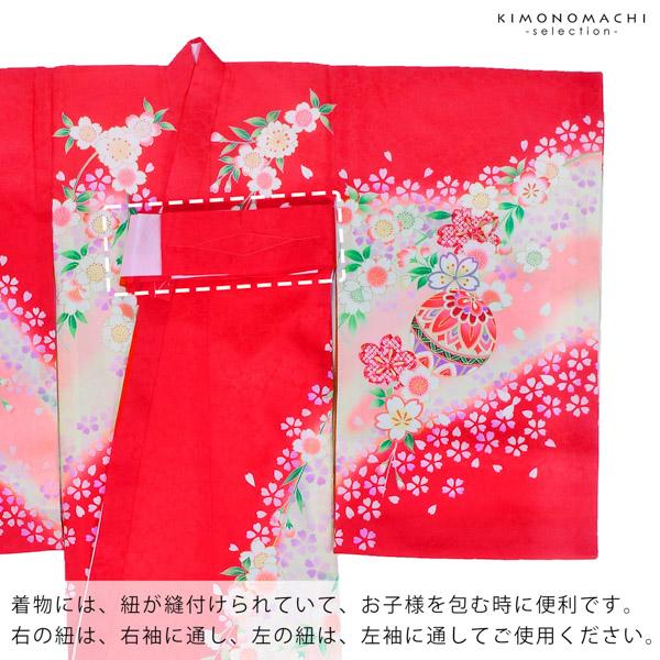 女の子のお宮参り産着 祝い着 「赤色　手毬に桜花」 一つ身 一ツ身 初着 お初着 御祝着 着物 熨斗目 のしめ 七五三 お宮詣り 祈願 お祈り 子供 キッズ 赤ちゃん ベビー 正絹 日本製