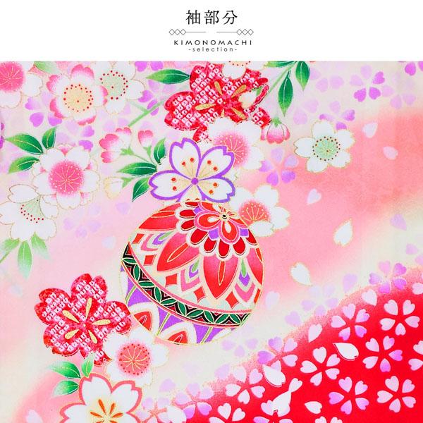 女の子のお宮参り産着 祝い着 「赤色　手毬に桜花」 一つ身 一ツ身 初着 お初着 御祝着 着物 熨斗目 のしめ 七五三 お宮詣り 祈願 お祈り 子供 キッズ 赤ちゃん ベビー 正絹 日本製