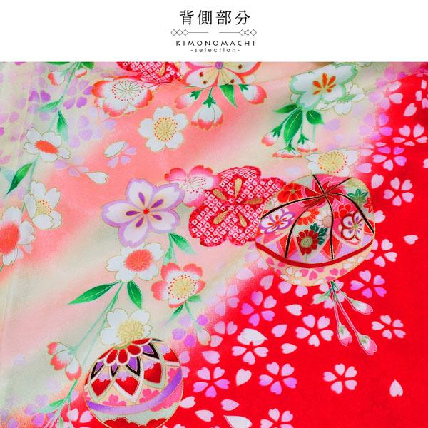 女の子のお宮参り産着 祝い着 「赤色　手毬に桜花」 一つ身 一ツ身 初着 お初着 御祝着 着物 熨斗目 のしめ 七五三 お宮詣り 祈願 お祈り 子供 キッズ 赤ちゃん ベビー 正絹 日本製