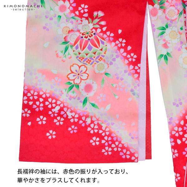 女の子のお宮参り産着 祝い着 「赤色　手毬に桜花」 一つ身 一ツ身 初着 お初着 御祝着 着物 熨斗目 のしめ 七五三 お宮詣り 祈願 お祈り 子供 キッズ 赤ちゃん ベビー 正絹 日本製