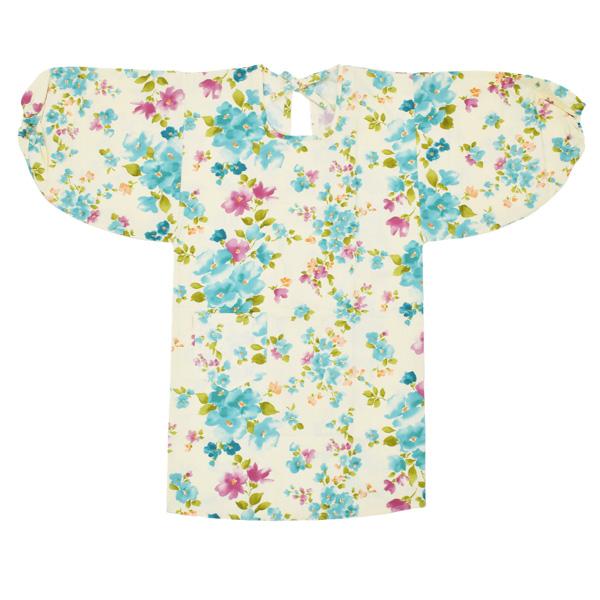 ロング丈 割烹着 「ブルーフラワー」 日本製 オシャレ かわいい 綿割烹着 ロング割烹着 着物割烹着 エプロン 母の日 敬老の日 誕生日 プレゼント最適品 【送料無料】【メール便不可】