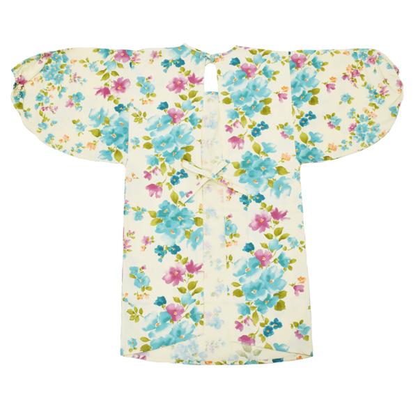 ロング丈 割烹着 「ブルーフラワー」 日本製 オシャレ かわいい 綿割烹着 ロング割烹着 着物割烹着 エプロン 母の日 敬老の日 誕生日 プレゼント最適品 【送料無料】【メール便不可】