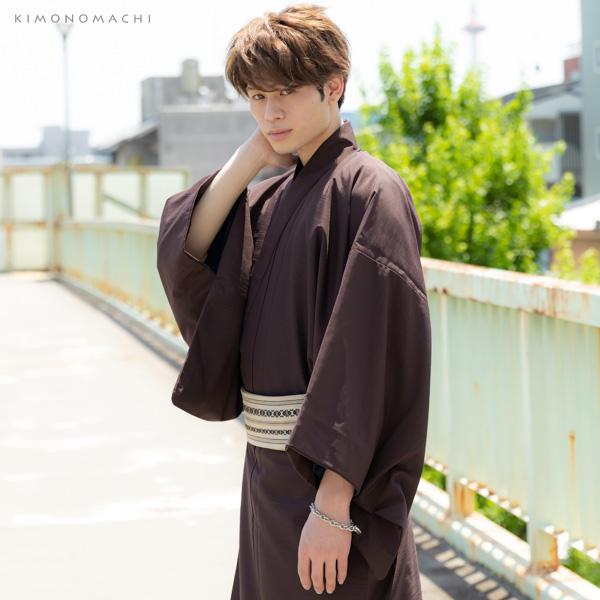 着物 男性 メンズ 洗える着物 袷着物 単品 「ダークブラウン 紬風」 男着物 男性用着物 男性着物 メンズ着物 お仕立て上がり ポリエステル着物 プレタ着物 男着物単品 mens kimono awase 【メール便不可】