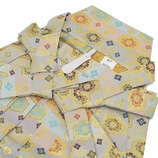 袴 金襴袴 男性袴 馬乗り袴 単品「桜鼠色系段ぼかし亀甲文」4サイズ S/M/L/LL 身長150cm〜180cmまで フォーマル 成人式 卒業式 結婚式 男性 メンズ 晴れ着【メール便不可】