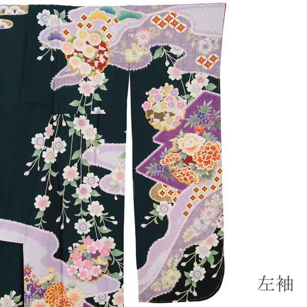 【新古品】お仕立て上がり 振袖単品 「藍鉄色地　絞りの霞、枝垂桜に辻が花模様」 トールサイズ 振袖 振り袖 成人式 結婚式 結納 パーティー 【メール便不可】