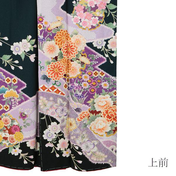 【新古品】お仕立て上がり 振袖単品 「藍鉄色地　絞りの霞、枝垂桜に辻が花模様」 トールサイズ 振袖 振り袖 成人式 結婚式 結納 パーティー 【メール便不可】