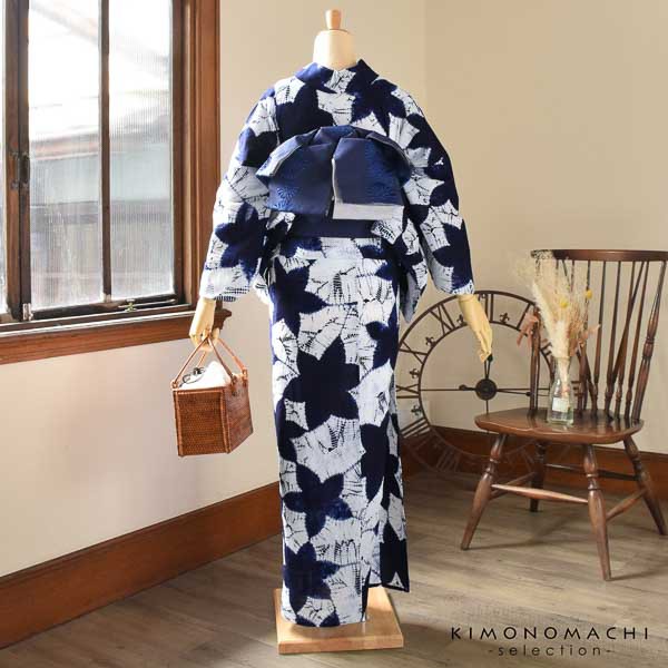 お仕立て上がり絞り浴衣単品「お花　紺」有松絞り 女性浴衣単品 レディース浴衣単品 綿 お仕立て上がり浴衣 yukata【メール便不可】