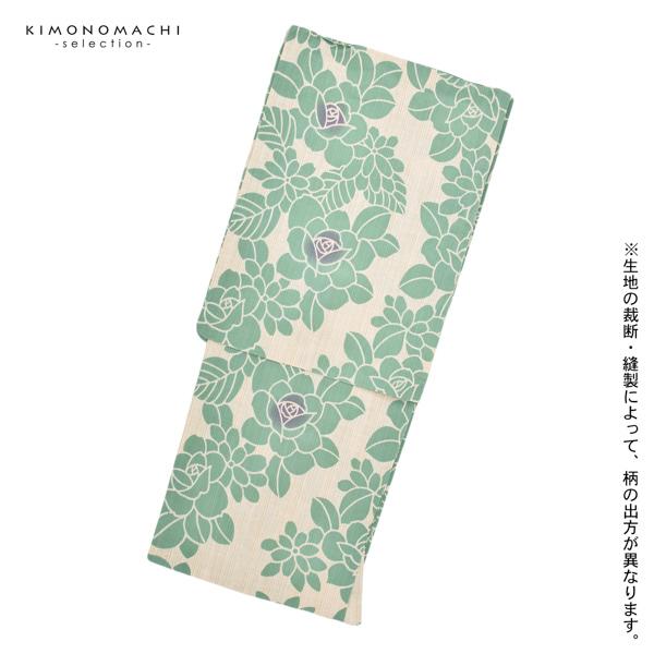 浴衣 レディース 単品 お仕立て上がり浴衣 プレタ 「生成り色×青磁色　薔薇」 先染め 和布流 Fサイズ シック 大人 モダン 粋 古典 ゆかた 女性 ブランド ブランド浴衣 花火大会 夏祭り 【メール便不可】