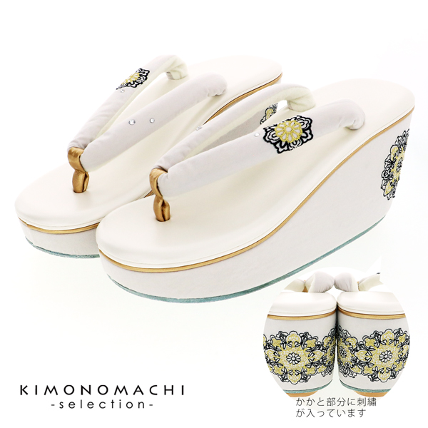 振袖 草履 成人式 レディース 振袖用草履 「百華レース刺繍　白」 Fサイズ(M〜Lサイズ相当) 振袖草履 刺繍草履 振袖草履 フリーサイズ  【メール便不可】
