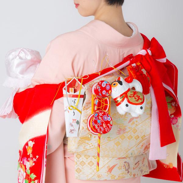 お宮参り用 フードセット 小物セット 女の子 前掛け(スタイ よだれかけ)、帽子(フード)、お守り袋、熨斗扇子(末広)の4点セット 正絹 日本製 無ホルマリン加工 お宮詣り 祈願 お祈り 一つ身 初着 お初着 御祝着 産着 子供 キッズ 赤ちゃん ベビー 【メール便不可】