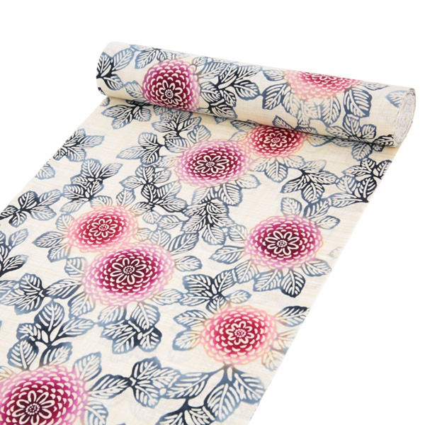 浴衣反物 三勝 「生成り色地 ダリア、赤」 注染 未仕立て シック 大人 モダン 粋 古典 ゆかた 女性浴衣 レディース浴衣 ブランド ブランド浴衣 花火大会 夏祭り 【メール便不可】