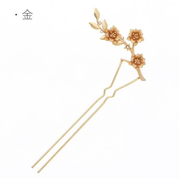 かんざし 髪飾り 単品 「花の枝　ブロンズゴールド、ホワイトシルバー」全2種 ヘアアクセサリー 日本製 日本髪 和装 着物【メール便不可】