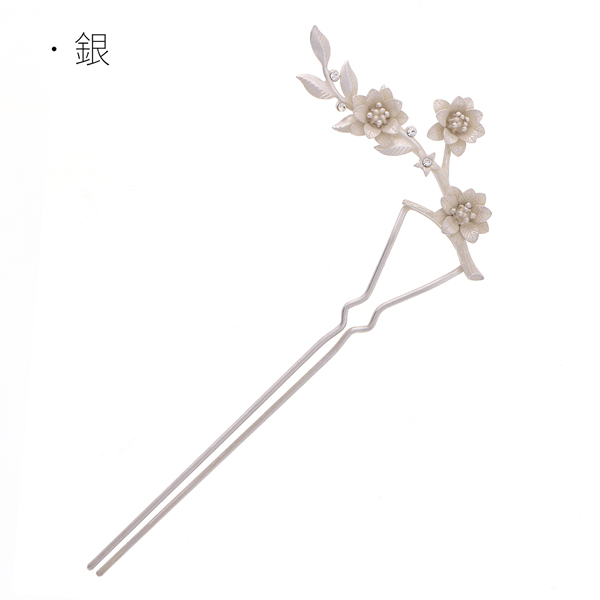 かんざし 髪飾り 単品 「花の枝　ブロンズゴールド、ホワイトシルバー」全2種 ヘアアクセサリー 日本製 日本髪 和装 着物【メール便不可】