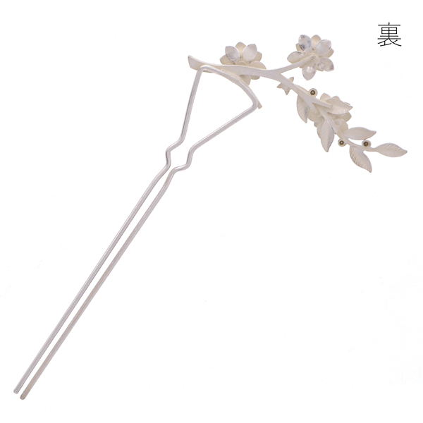 かんざし 髪飾り 単品 「花の枝　ブロンズゴールド、ホワイトシルバー」全2種 ヘアアクセサリー 日本製 日本髪 和装 着物【メール便不可】
