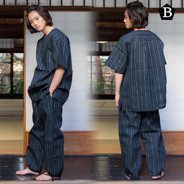 しじら織り ヘンリーネック甚平 2パンツセット 全3柄 3サイズ M L LL/2L