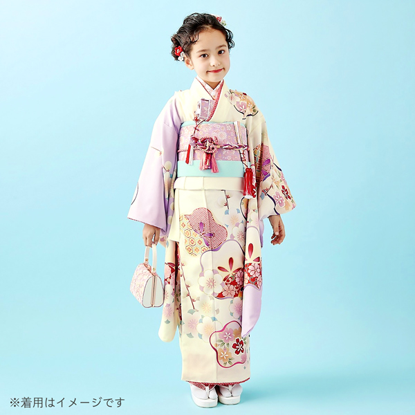 七五三 着物 7歳 ブランド 四つ身着物 単品 Shikibu Roman 式部浪漫 「クリーム色×藤色 梅」 女の子 7才 女児用 子供着物 七才のお祝い着向け 日本製 【メール便不可】