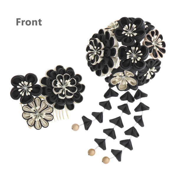 成人式 髪飾り つまみ コーム 2点セット「丸梅菊 房下がり ブラック×ベージュ ブラック×レッド×ベージュ TKY30201」全2種 振袖用髪飾り お花髪飾り 成人式 卒業式 結婚式 着物【メール便不可】