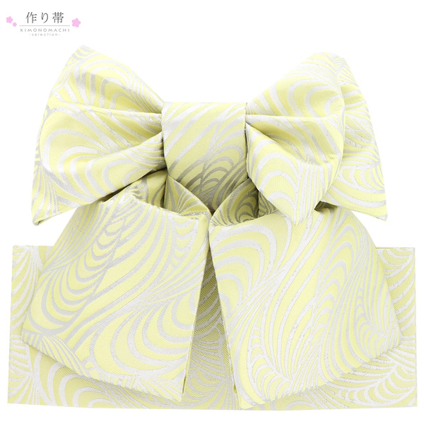 七五三 帯 7歳 作り帯 「クリーム×シルバー　流水」 女の子 四つ身着物に 7才 女児用 七歳結び帯 単品 子供着物 七才のお祝い着向け 日本製 【メール便不可】