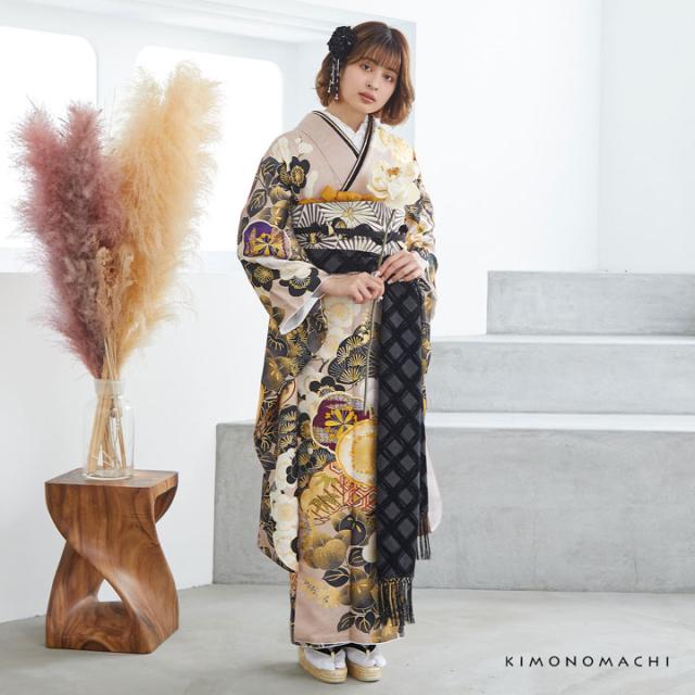 しごき 振袖用 「インクブラック×黒、チェック」 志古貴 豪華 おしゃれ お洒落 成人式 結婚式 振袖 振袖用 ママ振袖 着物 振袖小物 日本製 【メール便不可】