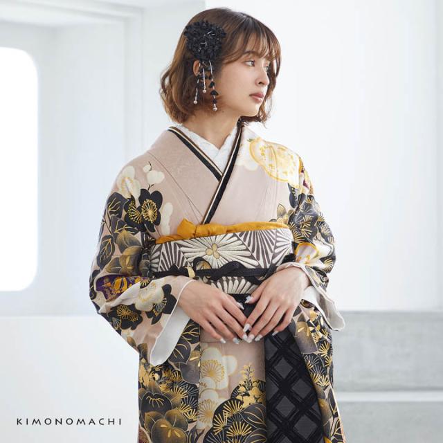 しごき 振袖用 「インクブラック×黒、チェック」 志古貴 豪華 おしゃれ お洒落 成人式 結婚式 振袖 振袖用 ママ振袖 着物 振袖小物 日本製 【メール便不可】