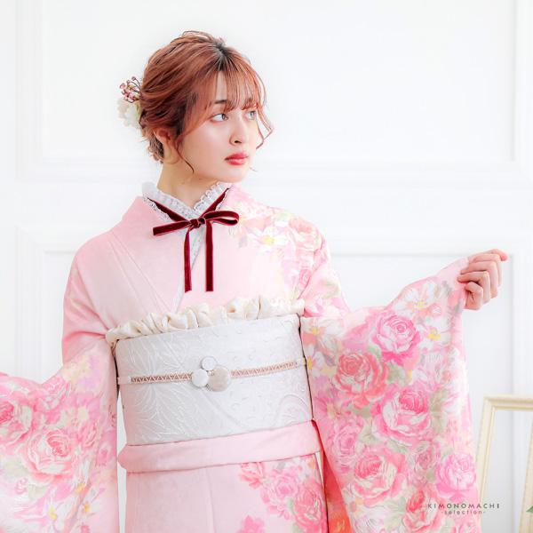 帯締め 振袖用 帯〆 正絹 「ベロアカボション　ホワイト」 和風館 くすみカラー ニュアンスカラー くるみボタン レトロ モダン クラシカル 豪華 おしゃれ お洒落 成人式 結婚式 振袖 正絹帯締め 振袖用帯締め 着物 振袖小物 日本製 【メール便不可】