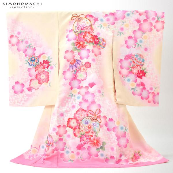 女の子のお宮参り産着 祝い着 「クリーム×ピンク 鈴に桜」 一つ身 一ツ身 初着 お初着 御祝着 着物 熨斗目 のしめ 七五三 お宮詣り 祈願 お祈り 子供 キッズ 赤ちゃん ベビー 日本製 【メール便不可】