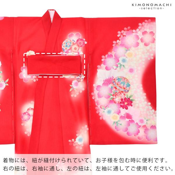 女の子のお宮参り産着 祝い着 「赤×ピンク　鈴に桜」 一つ身 一ツ身 初着 お初着 御祝着 着物 熨斗目 のしめ 七五三 お宮詣り 祈願 お祈り 子供 キッズ 赤ちゃん ベビー 日本製 【メール便不可】