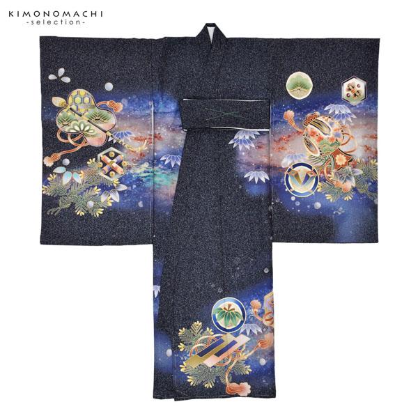 男の子のお宮参り産着 祝い着「藍墨色、撒き糊調 銀河に兜」熨斗目 のしめ 一つ身 一ツ身 初着 お初着 御祝着 着物 七五三 お宮詣り 祈願 お祈り 子供 キッズ 赤ちゃん ベビー 男児 日本製<H>【メール便不可】