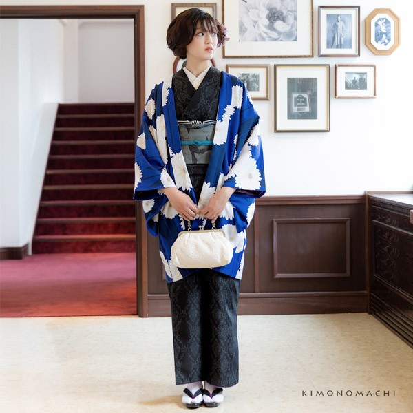 羽織 単品 KIMONOMACHI オリジナル 「矢羽根に菊 瑠璃色