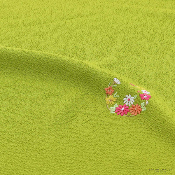 七五三 女の子 帯揚げ 単品 ブランド Shikibu Roman 式部浪漫「黄緑色 花の丸」7歳 女児 七五三小物 おびあげ 和装 着物【メール便不可】