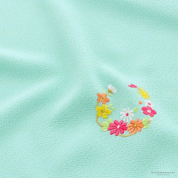 七五三 女の子 帯揚げ 単品 ブランド Shikibu Roman 式部浪漫 「ミントブルー 花の丸」 7歳 女児 七五三小物 おびあげ 和装 着物 【メール便不可】
