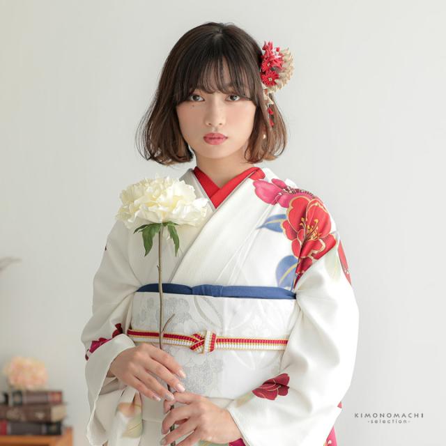 京くみひも 帯締め 振袖用 帯〆 正絹 単品「黒×白・赤×白・紫×白・白×白」日本製 成人式 結婚式 振袖 正絹帯締め 振袖用帯締め 着物 振袖小物【メール便不可】