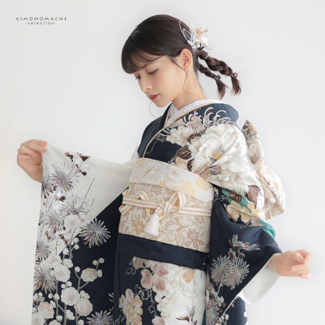 京くみひも 帯締め 振袖用 帯〆 正絹 単品「黒×白・赤×白・紫×白・白×白」日本製 成人式 結婚式 振袖 正絹帯締め 振袖用帯締め 着物 振袖小物【メール便不可】