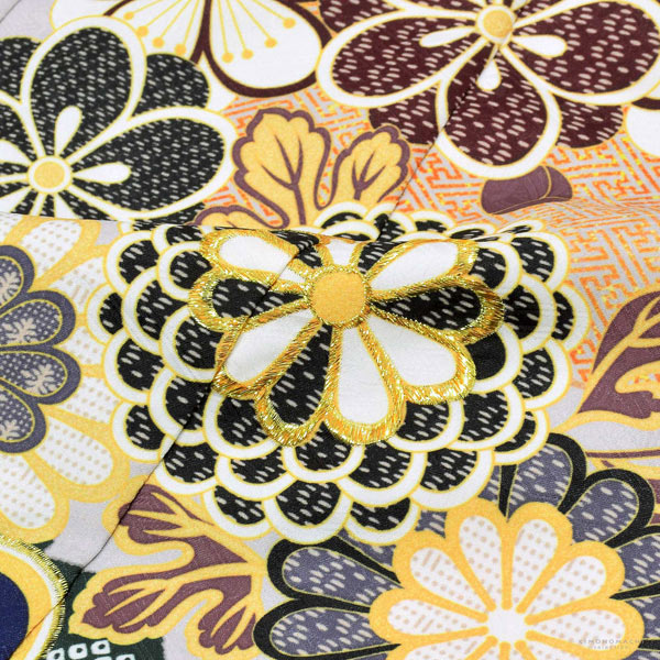 七五三 着物 7歳 四つ身着物 単品「グレー 花紋」 女の子 7才 女児用 子供着物 七才のお祝い着向け【メール便不可】