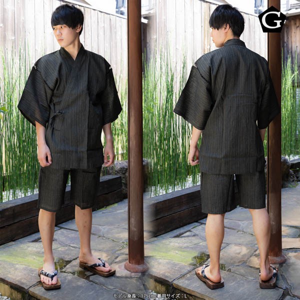 甚平 メンズ おしゃれ 「綿麻 しじら織り甚平」 全8柄 4サイズ S M L LL