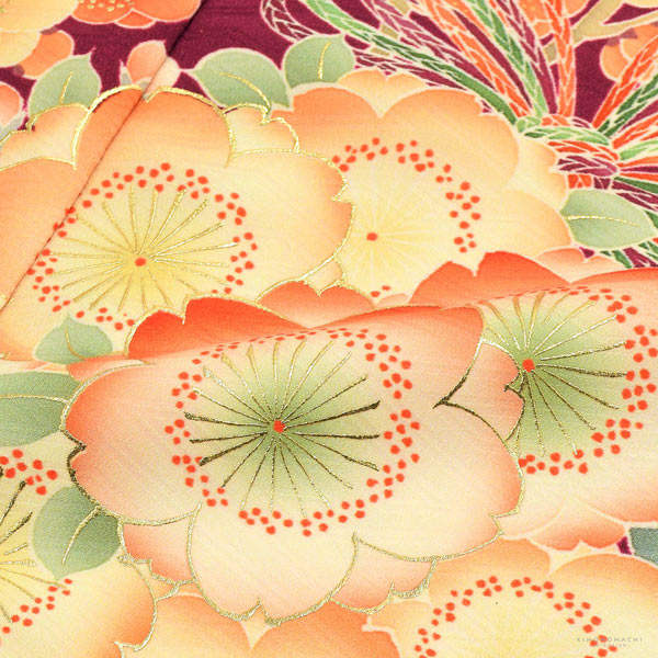 七五三 着物 7歳 ブランド 四つ身着物 単品 華徒然 「赤紫色　四季花くす玉」 女の子 7才 女児用 子供着物 七才のお祝い着向け 【メール便不可】