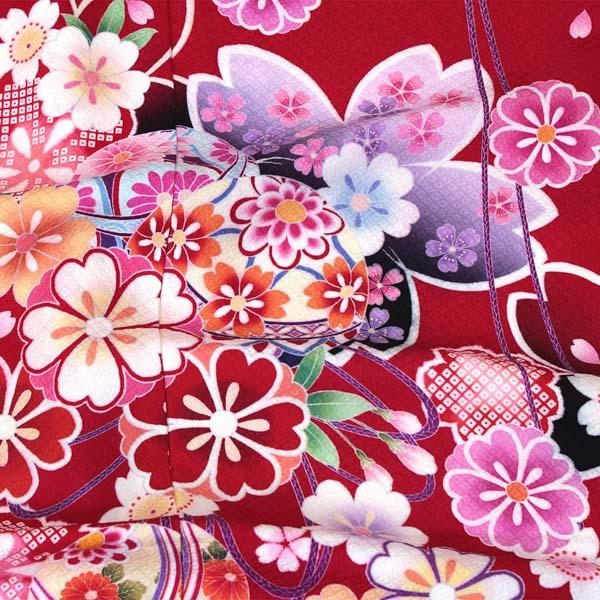 未仕立て 振袖 単品 「赤地　桜に手毬」 仮絵羽 振り袖 正絹 着物 レディース 成人式 結婚式 結納 パーティー 晴れ着 【メール便不可】