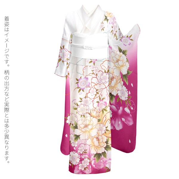 現在開催中のキャンペーン＆お得情報 単品 振袖 未仕立て 「白 着物 正絹 振り袖 仮絵羽 牡丹に桜」 着物・浴衣