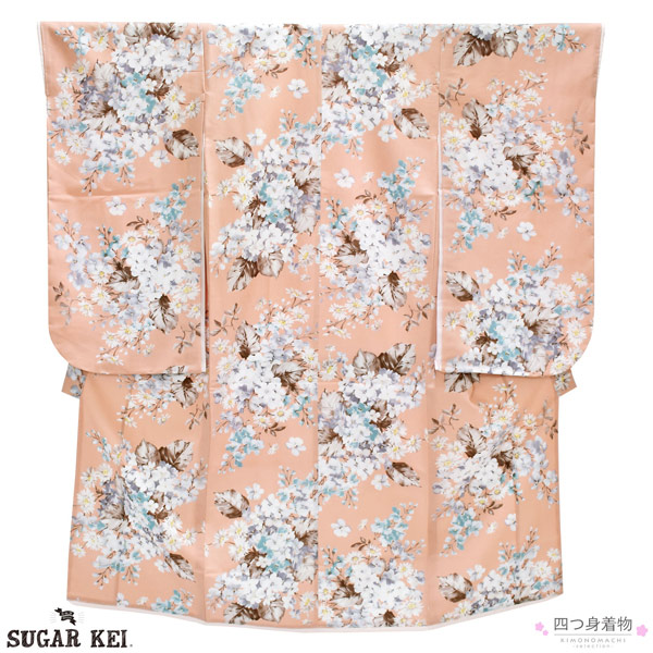 七五三 着物 7歳 ブランド 四つ身着物 単品 SugarKei シュガーケイ 「オレンジ、スミレに藤 アイボリー」 女の子 7才 女児用 子供着物 七才のお祝い着向け 【メール便不可】