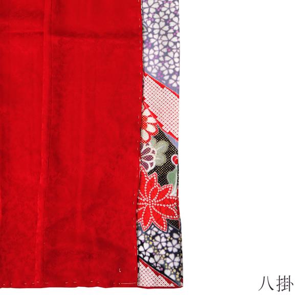 未仕立て 振袖 単品「黒地　小桜に蔓帯」日本製 仮絵羽 振り袖 正絹 着物 レディース 成人式 結婚式 結納 パーティー 晴れ着【メール便不可】