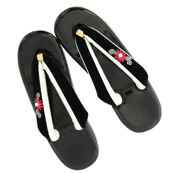 振袖 草履バッグセット「つまみのお花　黒」Fサイズ 振袖草履バッグ 振袖バッグ 振袖草履 成人式【メール便不可】