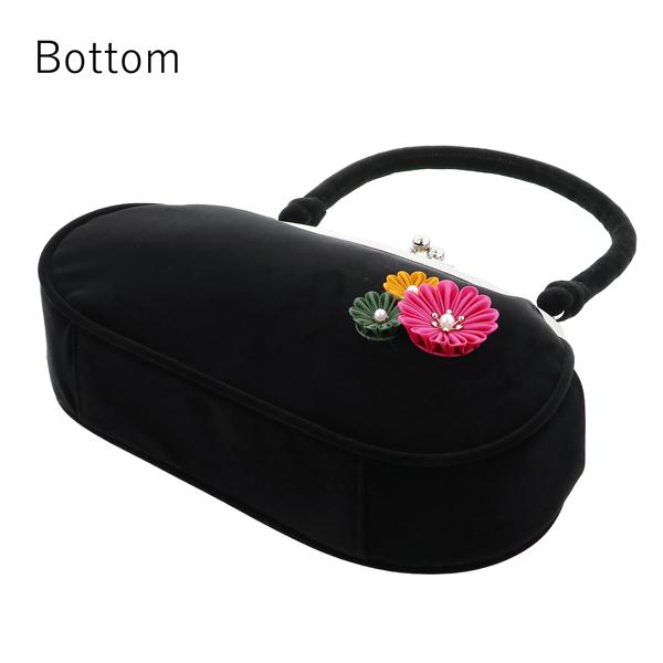 振袖 草履バッグセット「つまみのお花　黒」Fサイズ 振袖草履バッグ 振袖バッグ 振袖草履 成人式【メール便不可】