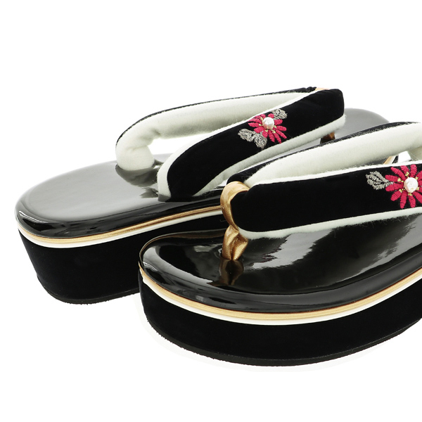 振袖 草履バッグセット「つまみのお花　黒」Fサイズ 振袖草履バッグ 振袖バッグ 振袖草履 成人式【メール便不可】