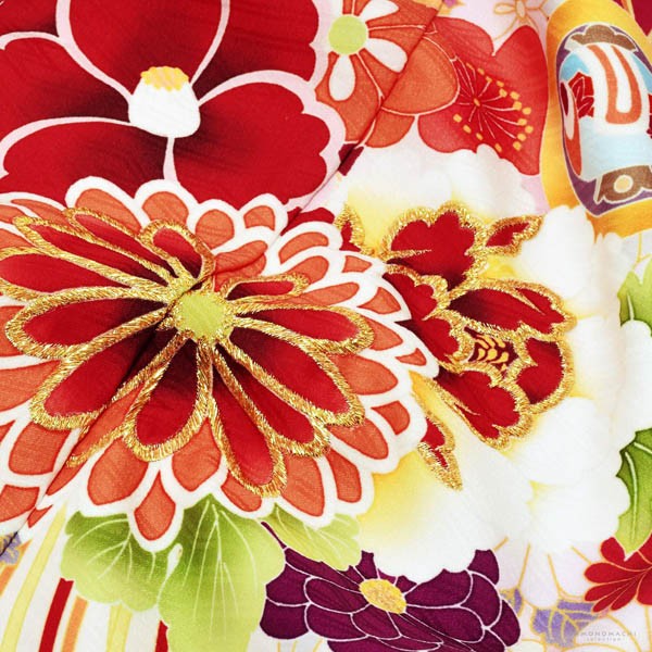 七五三 着物 7歳 ブランド 四つ身着物 単品 Shikibu Roman 式部浪漫 「赤×白 くす玉」 女の子 7才 女児用 子供着物 七才のお祝い着向け 日本製 【メール便不可】