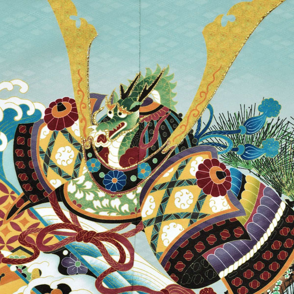 七五三 着物 男の子 5歳 羽織袴セット 「浅縹色　兜に片輪車」 フルセット 5歳向け 5才 五歳 男児用 着物セット 子供着物 五才のお祝い着 【メール便不可】