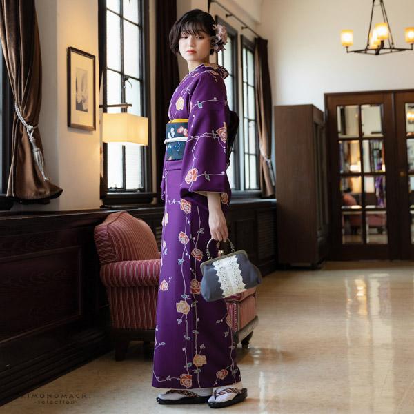 レース がま口バッグ「チャコールグレー」バッグ アンティーク調 カジュアル パーティー お洒落 普段使い 成人式 振袖 着物 和装 和服 卒業式 謝恩会 袴 洋服 和装バッグ カバン かばん 鞄【メール便不可】