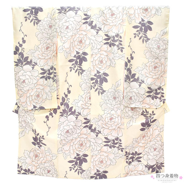 七五三 着物 7歳 四つ身着物 単品「象牙色　牡丹」女の子 7才 女児用 子供着物 七才のお祝い着向け【メール便不可】